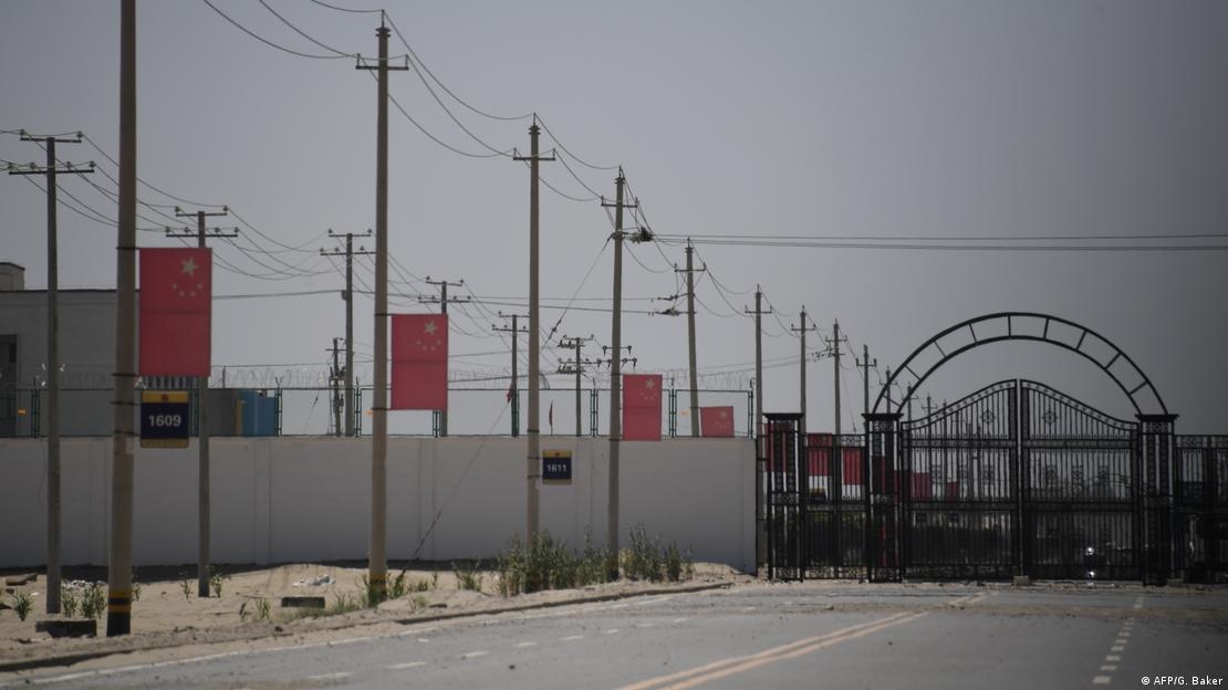 A road that allegedly leads to a "re-education camp" for Uyghurs in Xinjiang