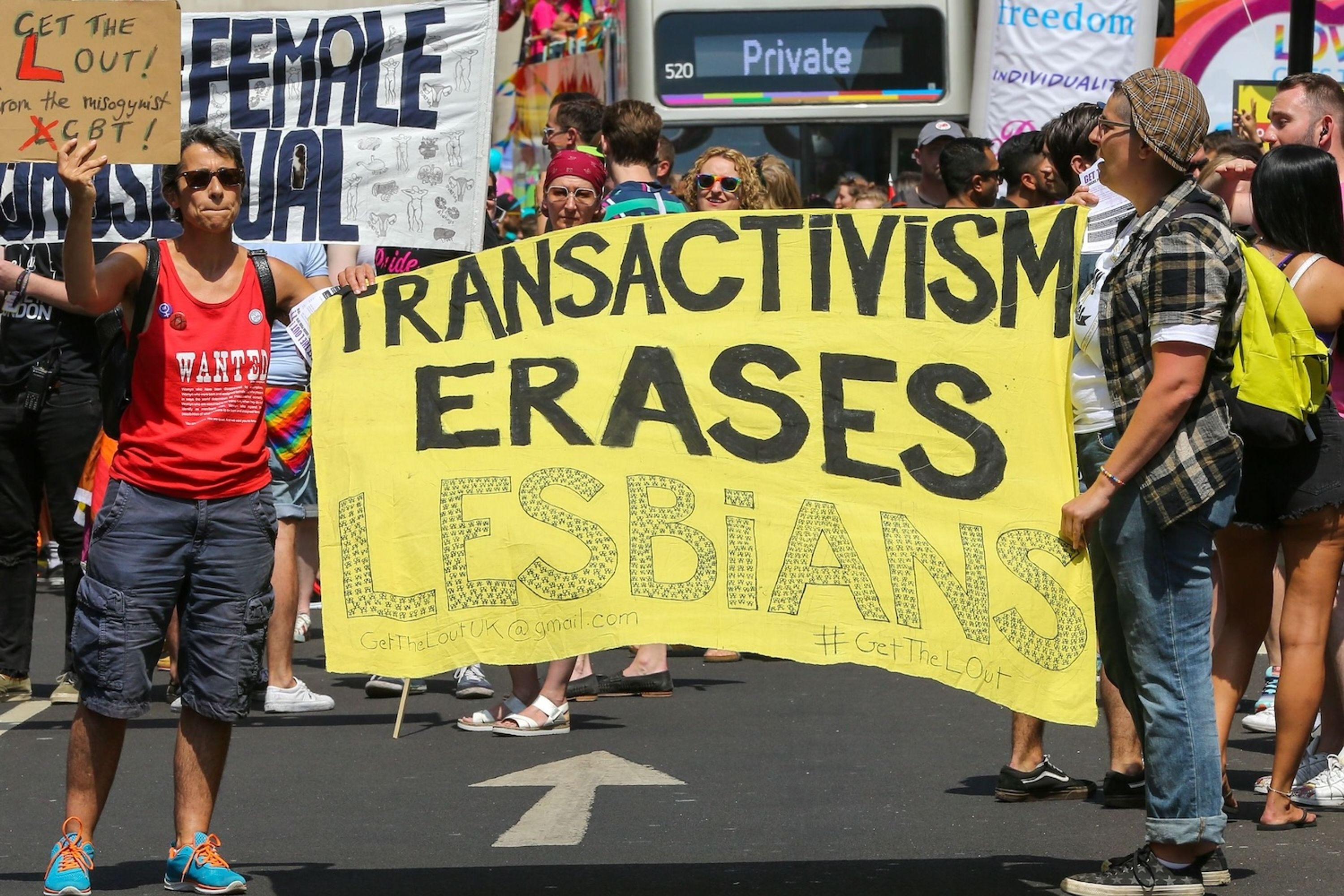 Scandalous “Trans Activism Erases Lesbians” banner at London Pride, 2018