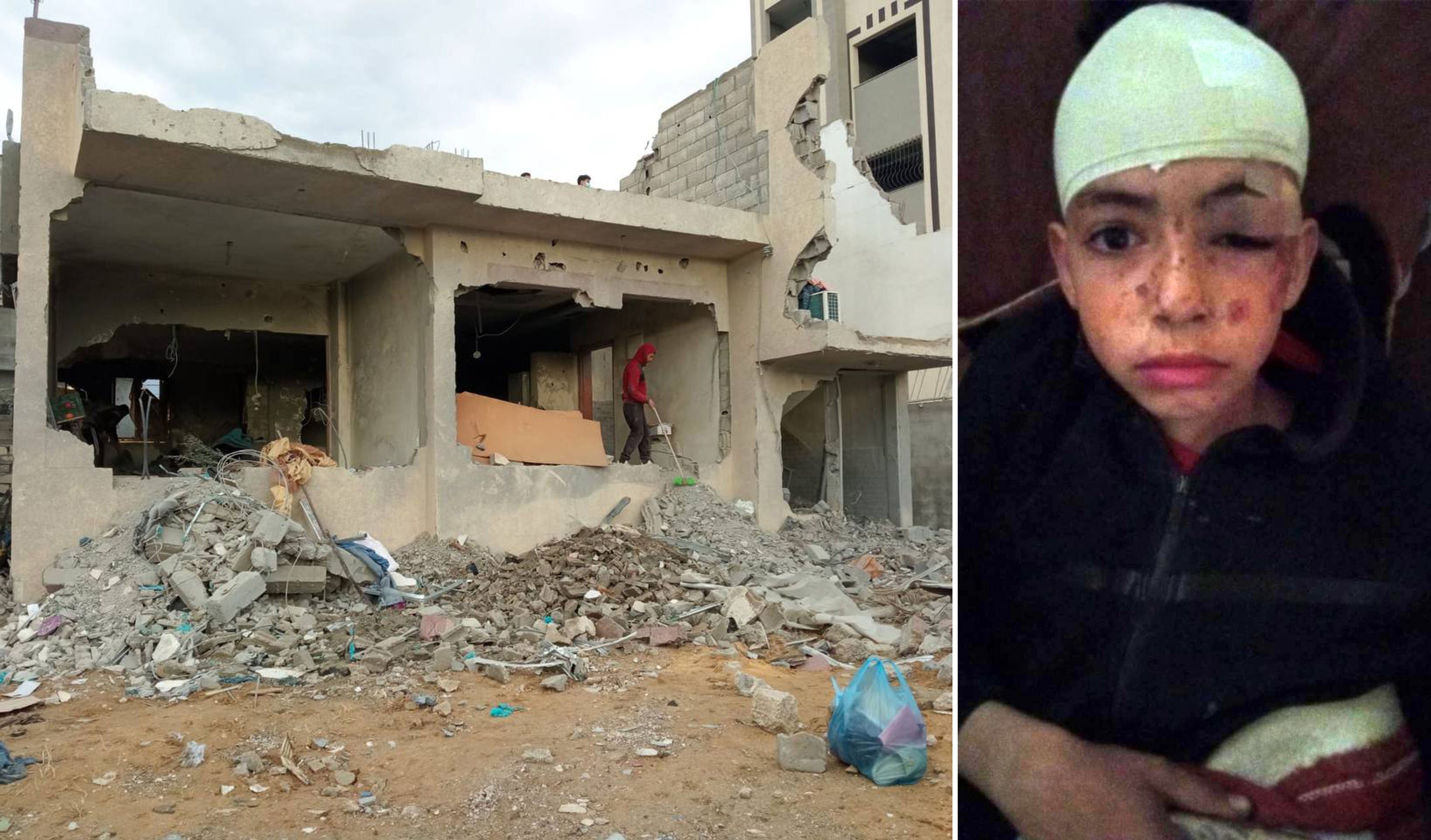 Ilham’s home in Nuseirat after a bombing; her 10-year-old son was pulled out from under the rubble