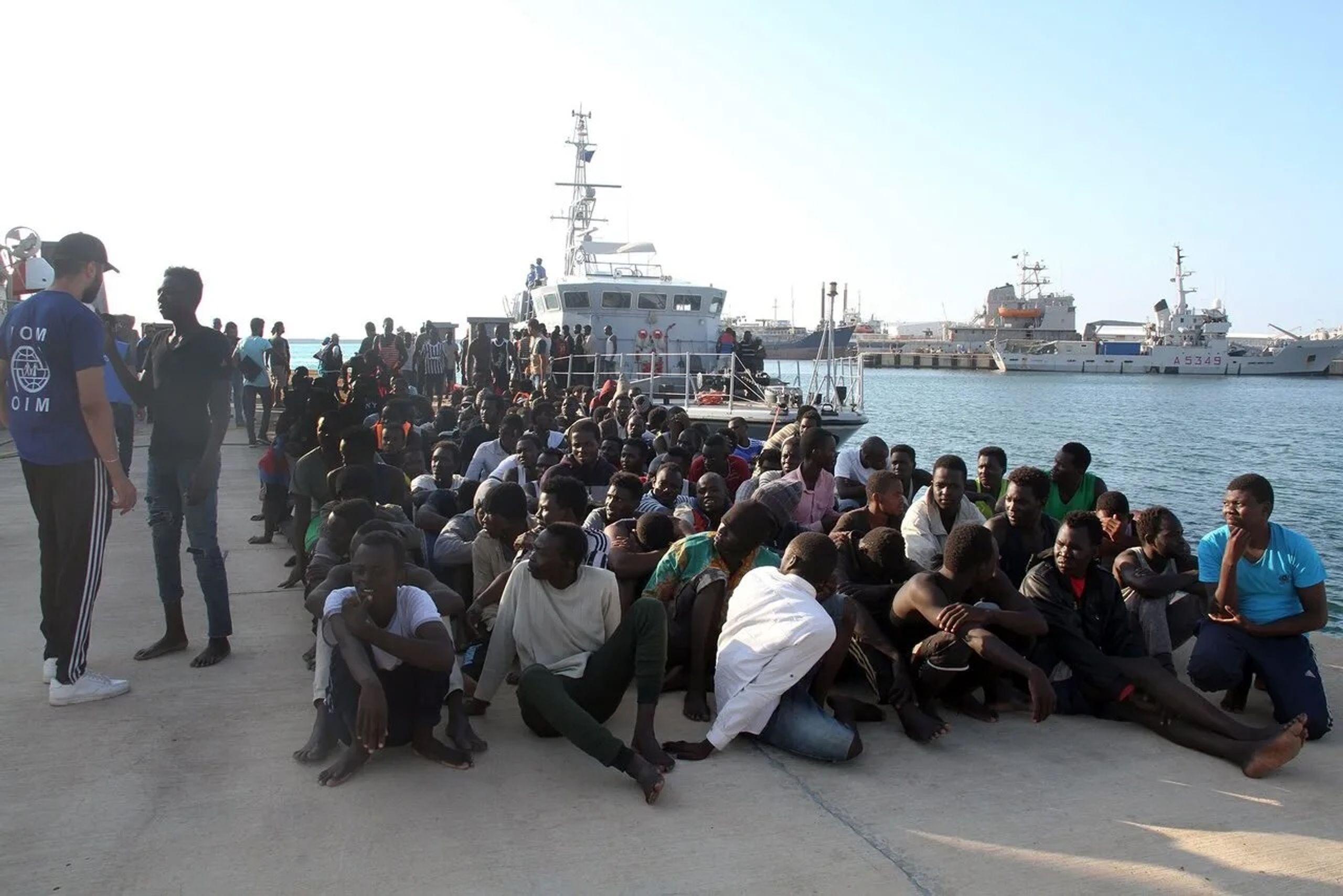 African refugees detained after attempting to cross the Mediterranean by boat, 2018. Photo: AFP