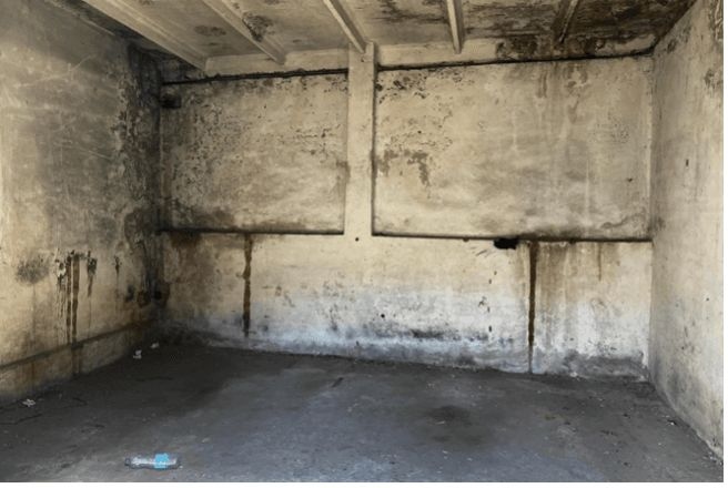 Garage where Russian soldiers held detainees, Sept. 22, 2022.