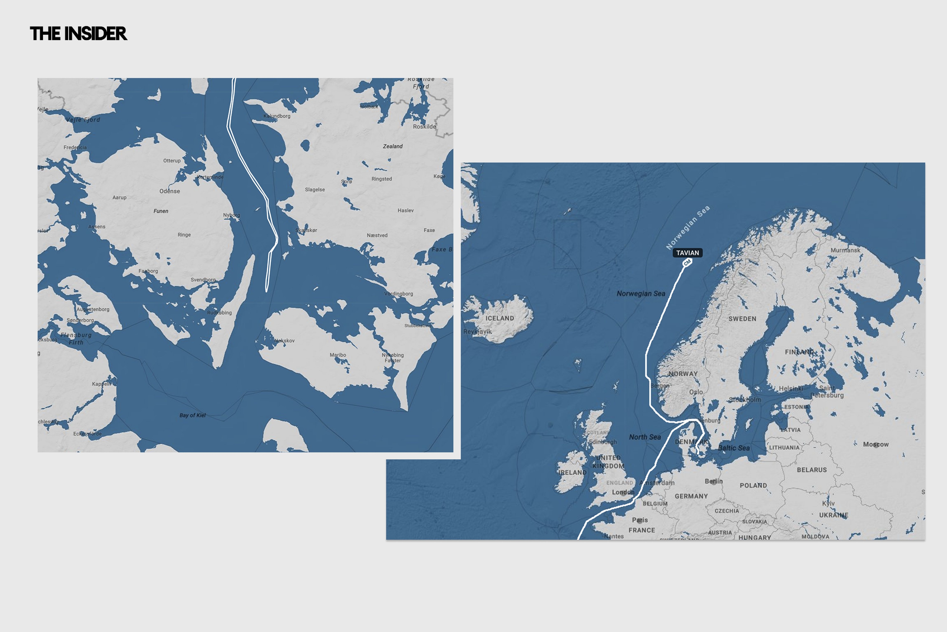 The route of the “zombie tanker” Tavian toward the Baltic Sea and its turnaround in Danish waters