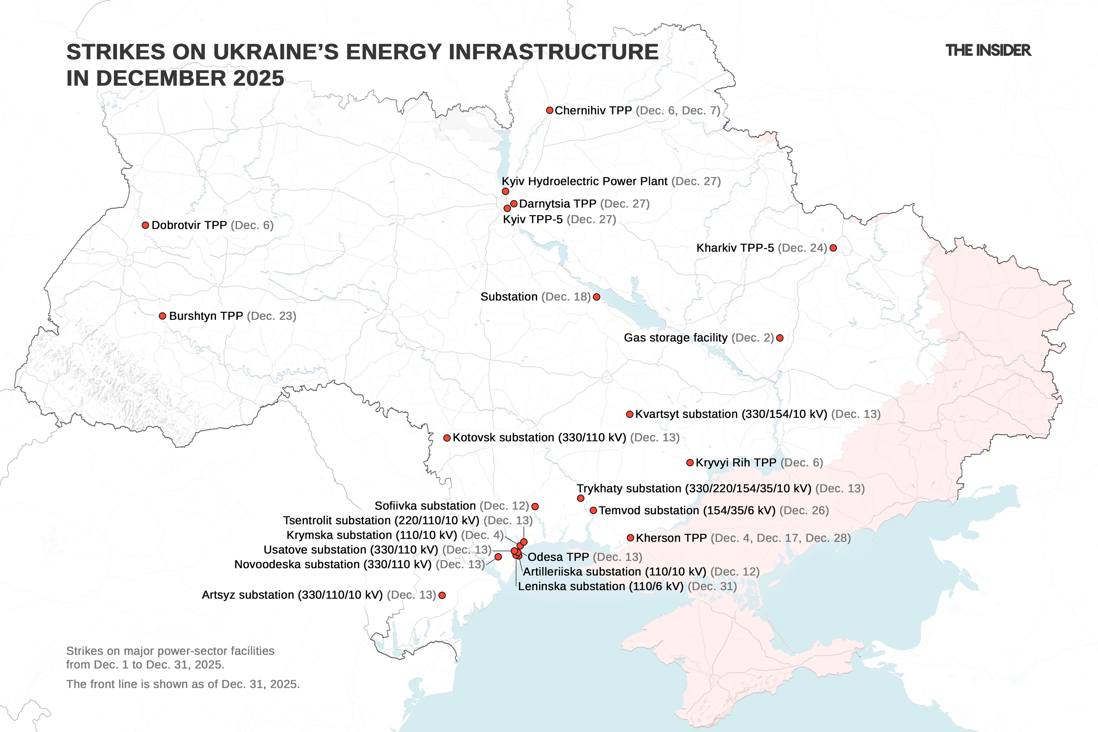 Russian strikes on Ukraine's energy infrastructure facilities in December 2025