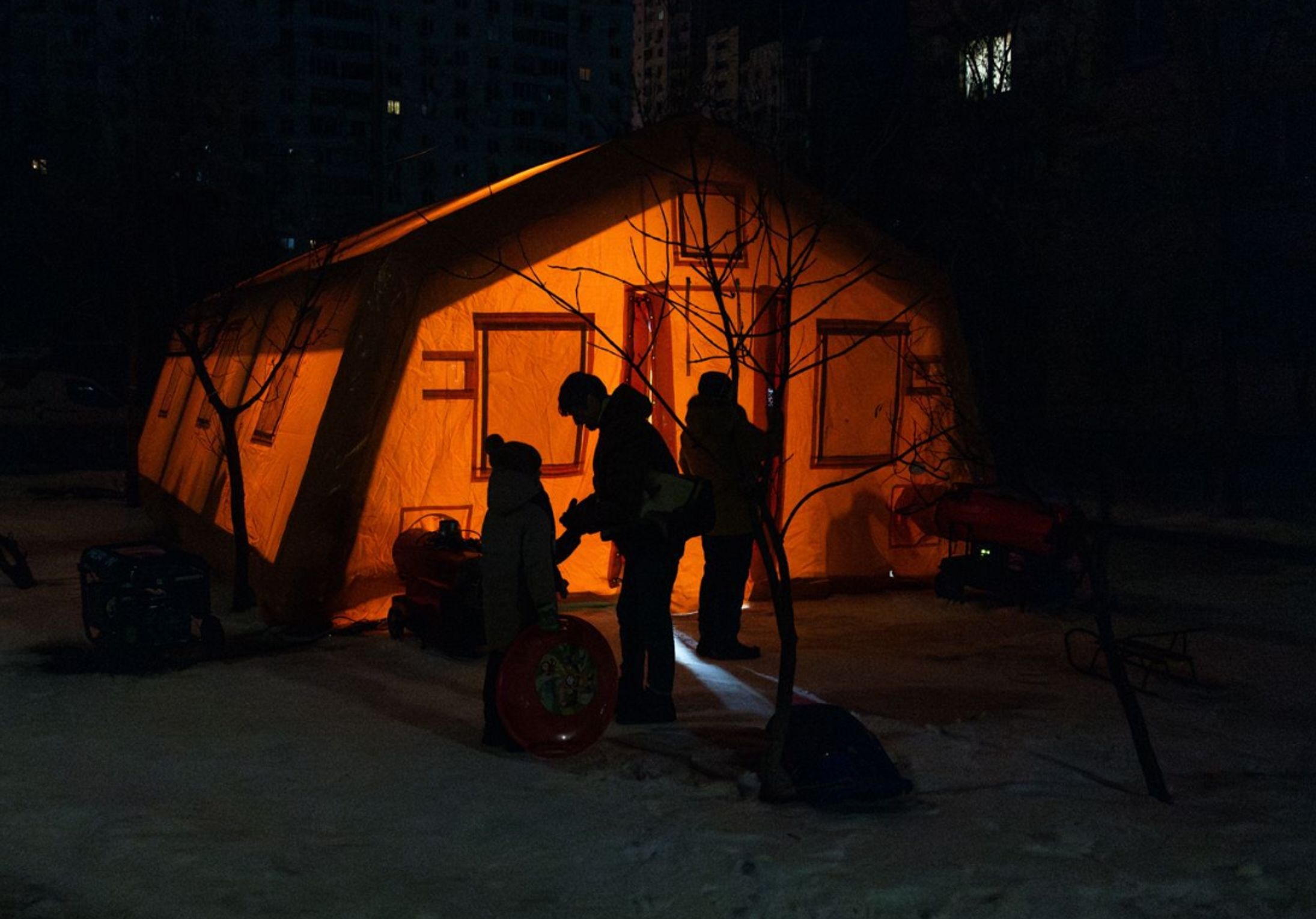A warming tent in Kyiv at an “invincibility point,” Jan. 10, 2026