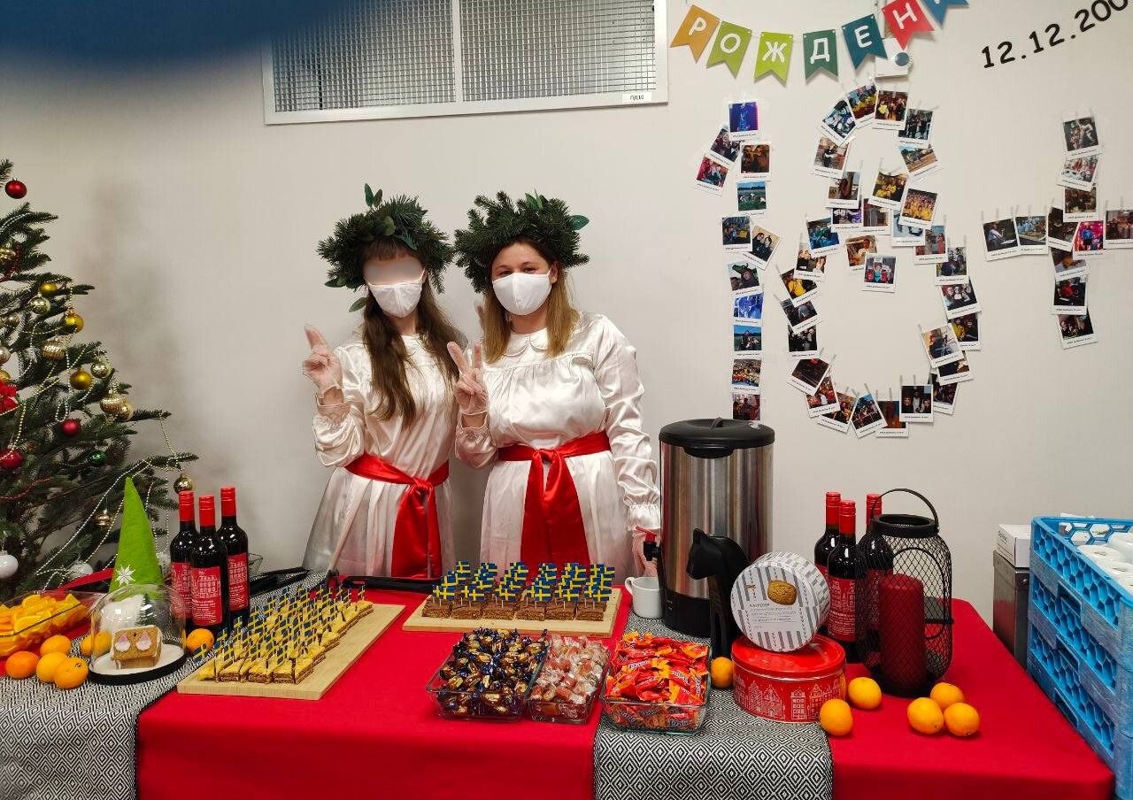 Ekaterina with a colleague at a corporate party at IKEA