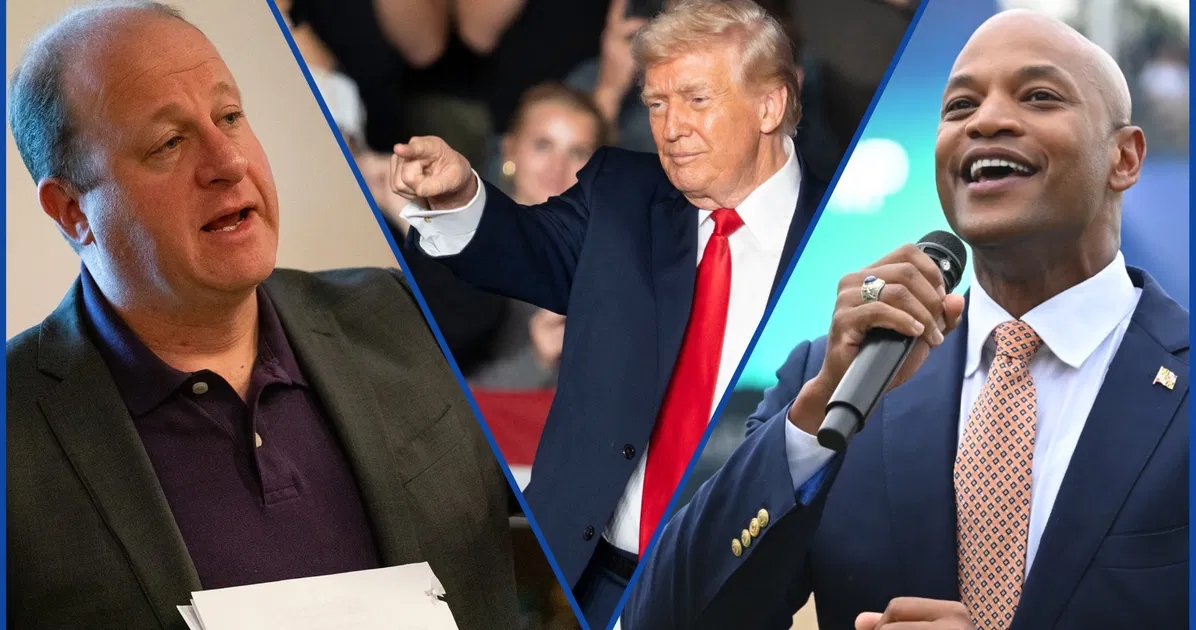 Дональд Трамп и не удостоившиеся чести ужинать с ним губернаторы-демократы Мэриленда и Колорадо — темнокожий Уэс Мур и открытый гей Джаред Полис