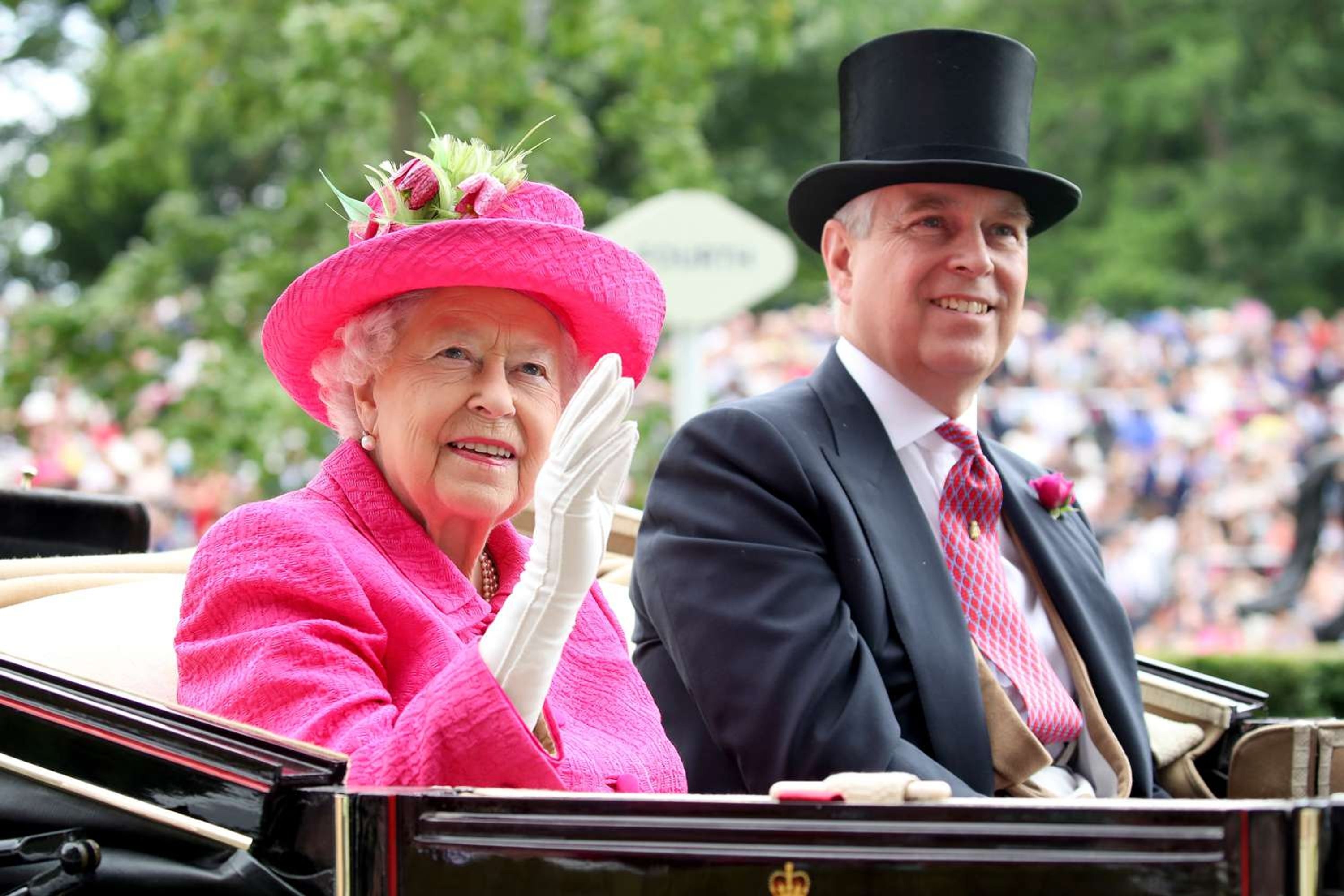 Prince Andrew in a carriage with his mother, Queen Elizabeth II