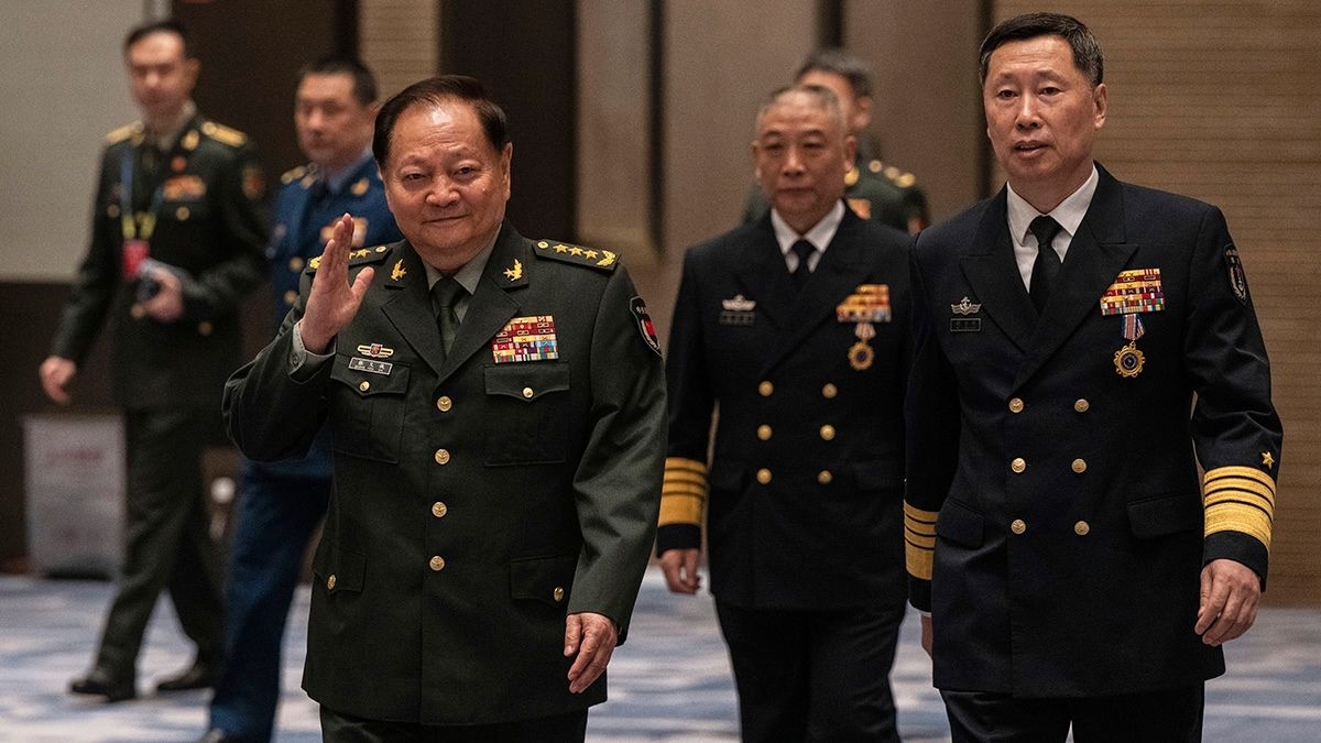 General Zhang Youxia waving at the Western Pacific Naval Symposium in Qingdao in 2024