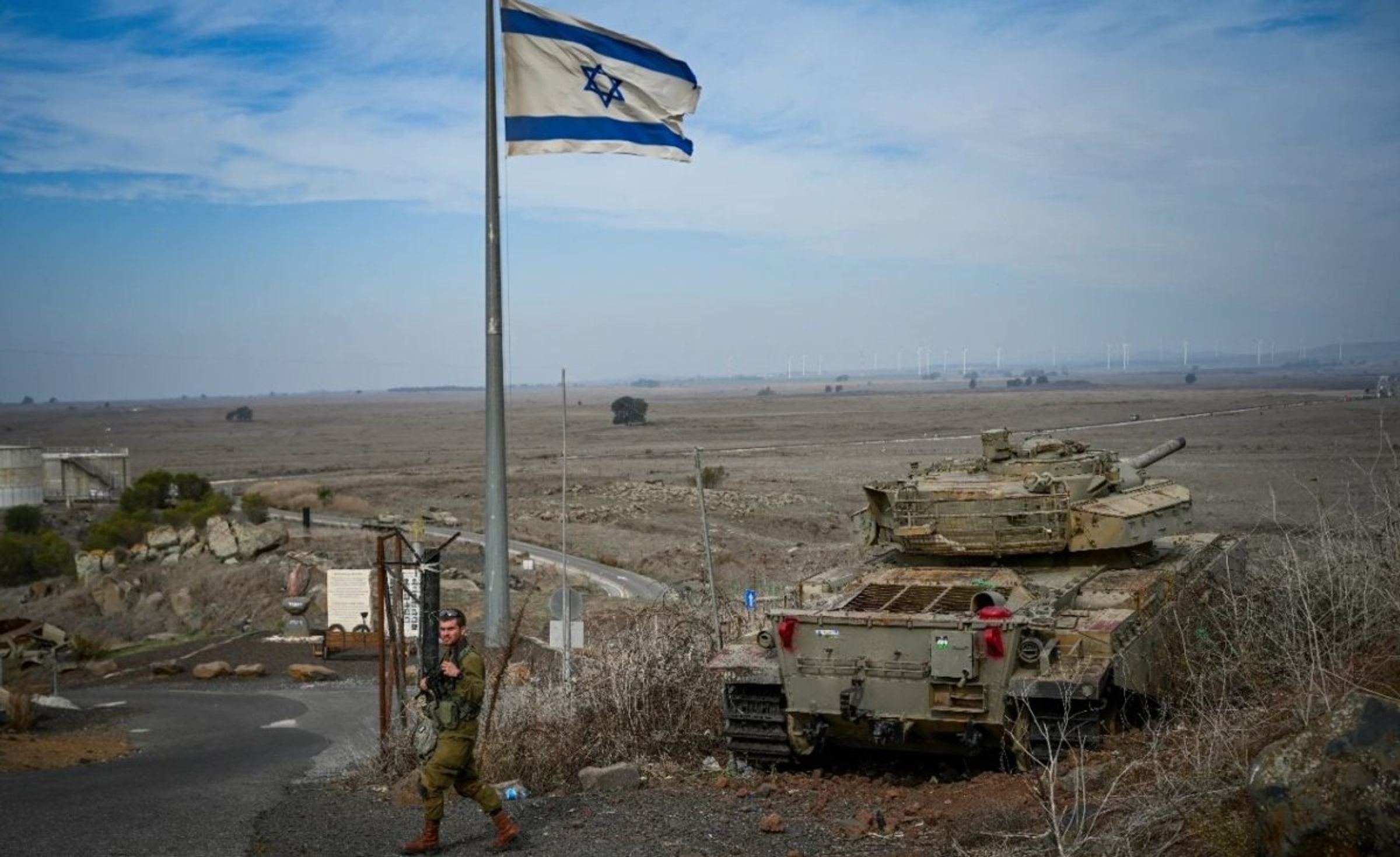 Israel flag raised on the territory of Syria after Israeli forces entered following the fall of the Assad regime