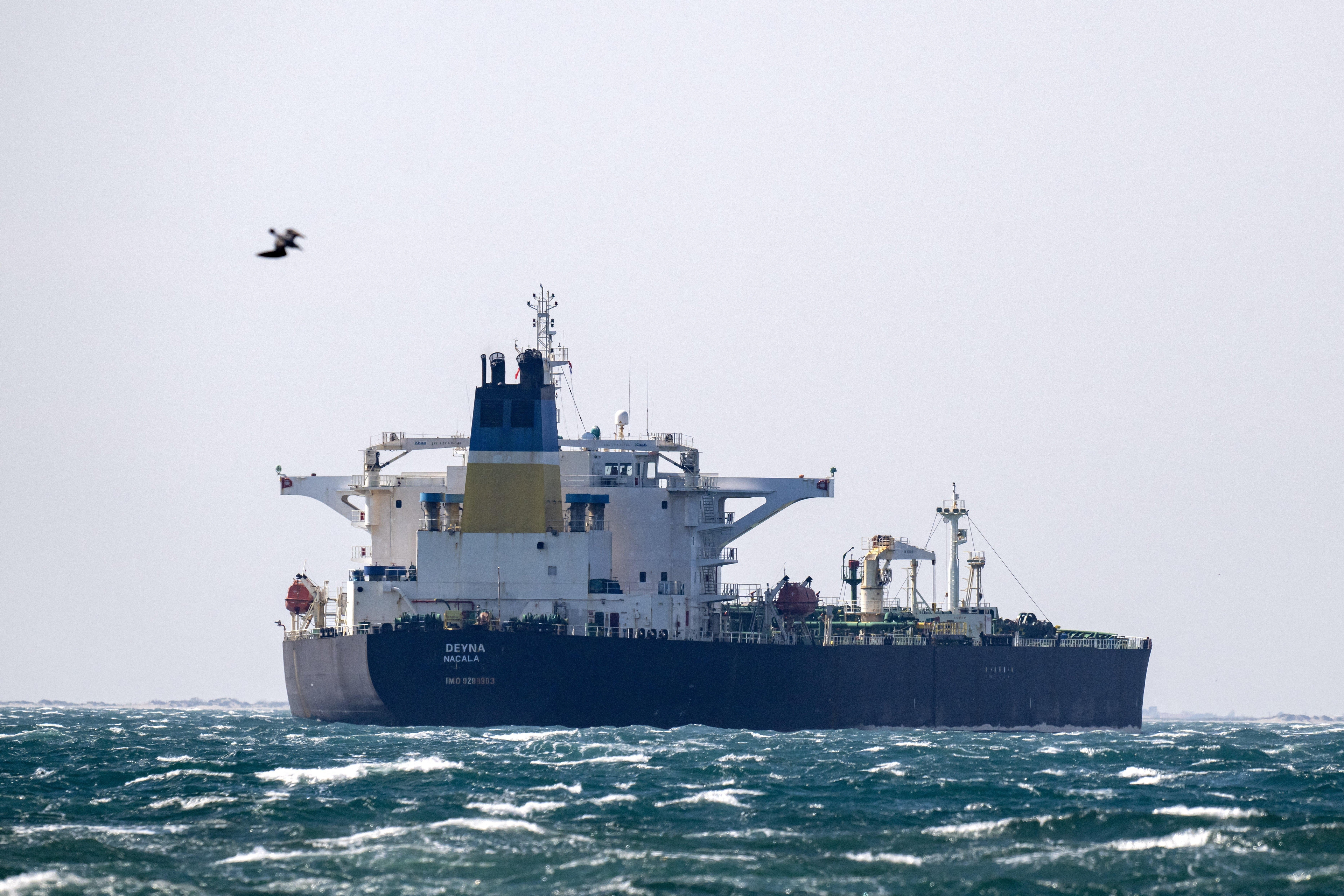 The tanker Deyna seen off the coast near the Rainaires beach in Martigues on March 25, 2026. Photo: Getty Images