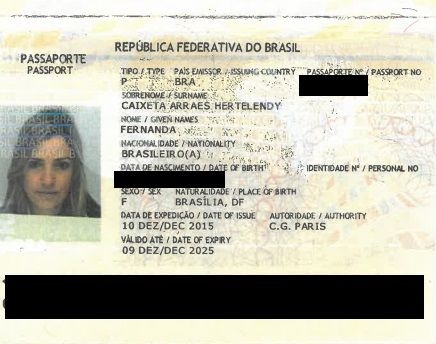 A copy of Fernanda Arraes Hertelendy's passport, found in the possession of the GRU