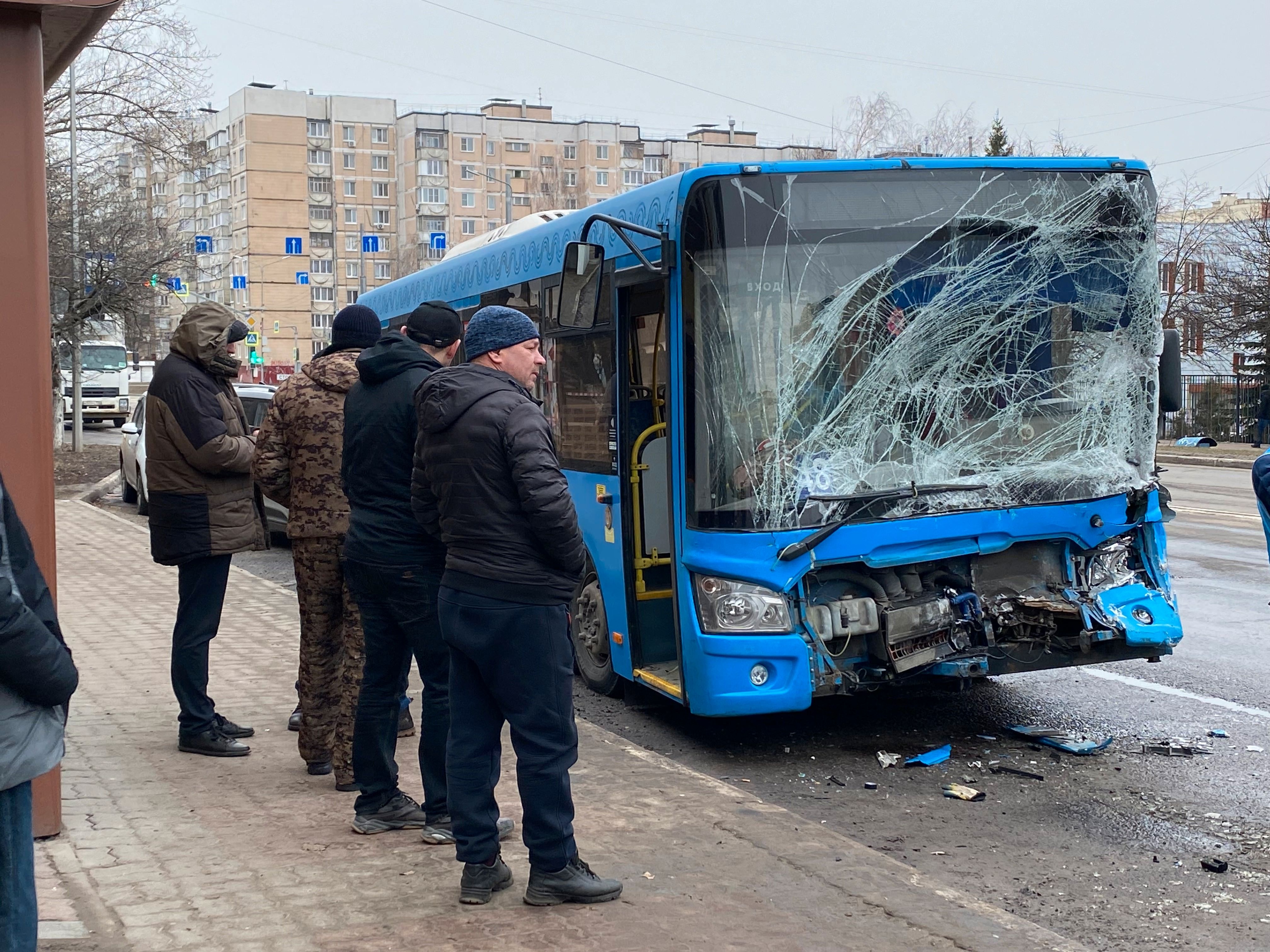 A bus damaged by the strikes
