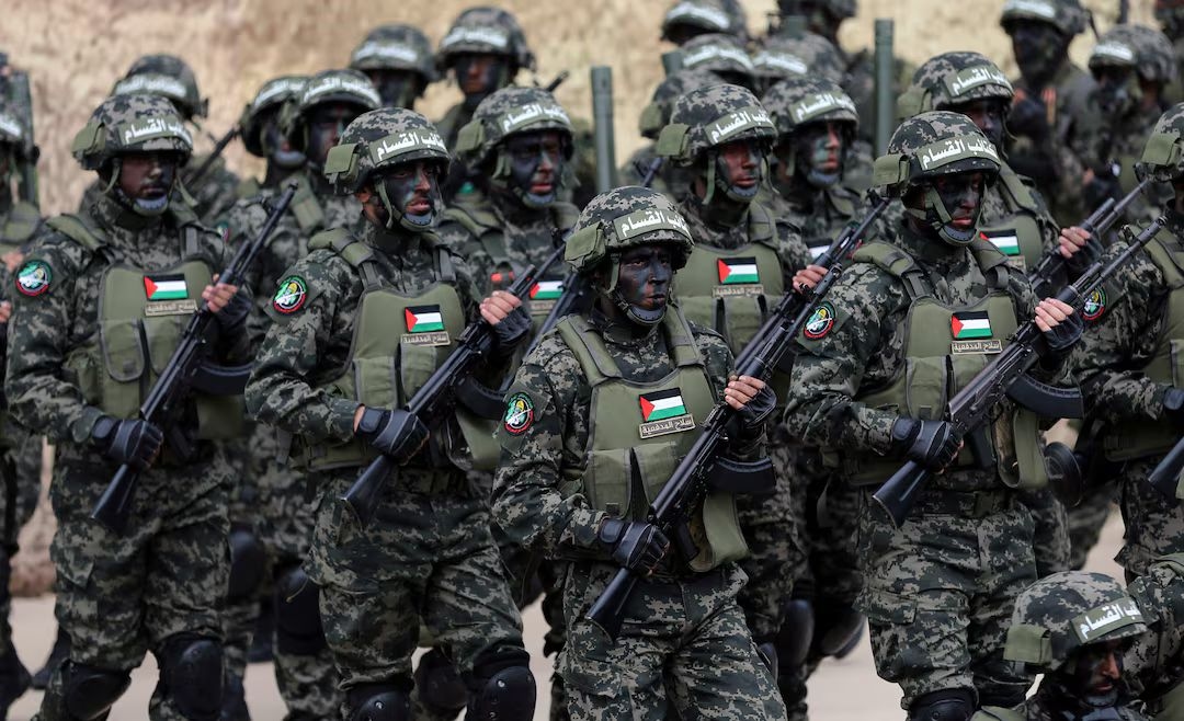Militants on the 31st anniversary of the founding of Hamas, Gaza, December 16, 2018.
