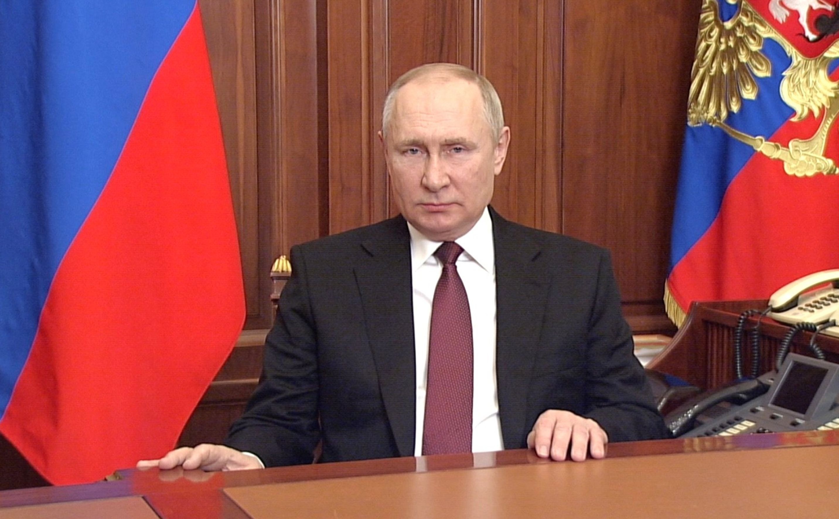 Vladimir Putin delivers an address on the launch of Russia's “special military operation,” Feb. 24, 2022