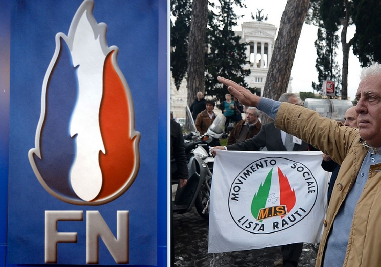 The “historic” FN logo and the MSI flame at a demonstration in Rome, 2012 CHAMUSSY/SIPA/AFP