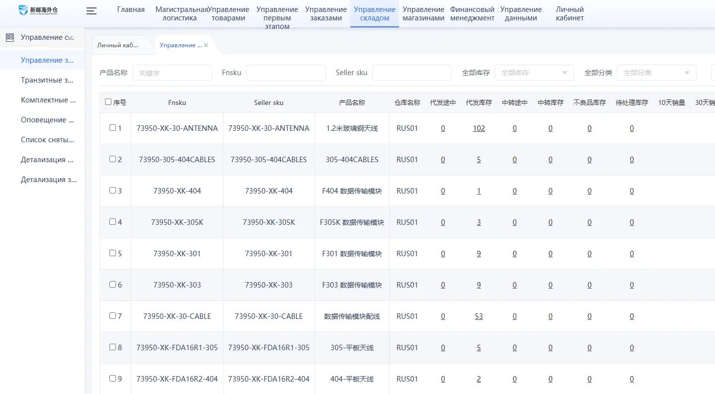 Screenshots of inventory at a Moscow warehouse, provided by Xingkai Technology