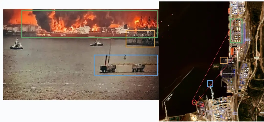 Geolocated confirmation of a photo of the fire in the port of Ust-Luga