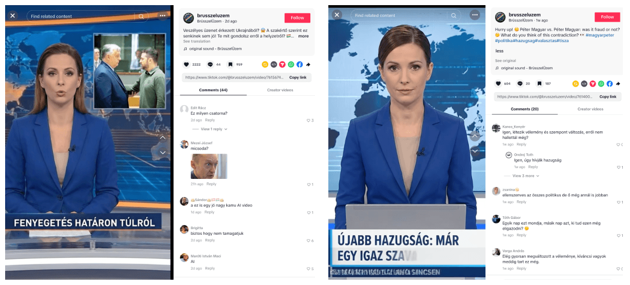 AI-generated fake video news reports aimed at discrediting Hungarian opposition leader Péter Magyar