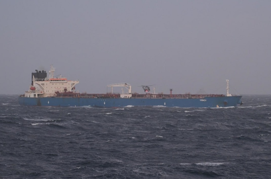 The tanker Grinch was intercepted by the French Navy in the Mediterranean Sea on Jan. 22. Photo: French Joint Staff (@FrenchForces / X)