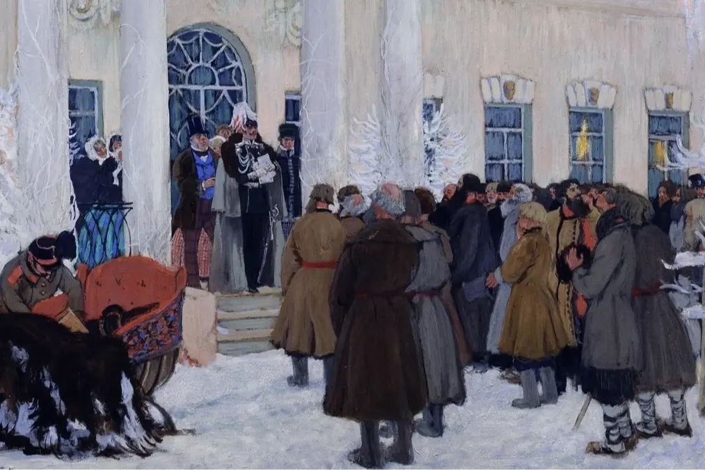 “The Liberation of the Peasants (Reading the Manifesto)” by Boris Kustodiev