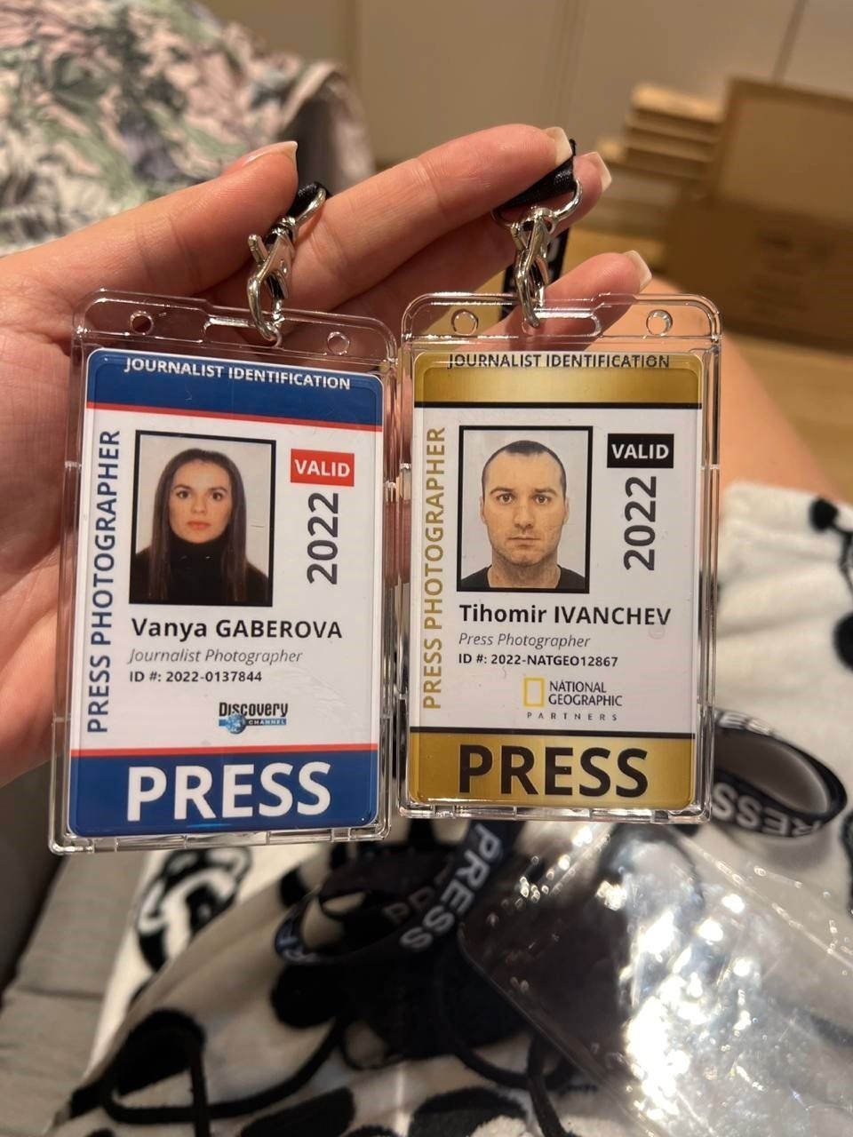 The criminals' fake journalist IDs.