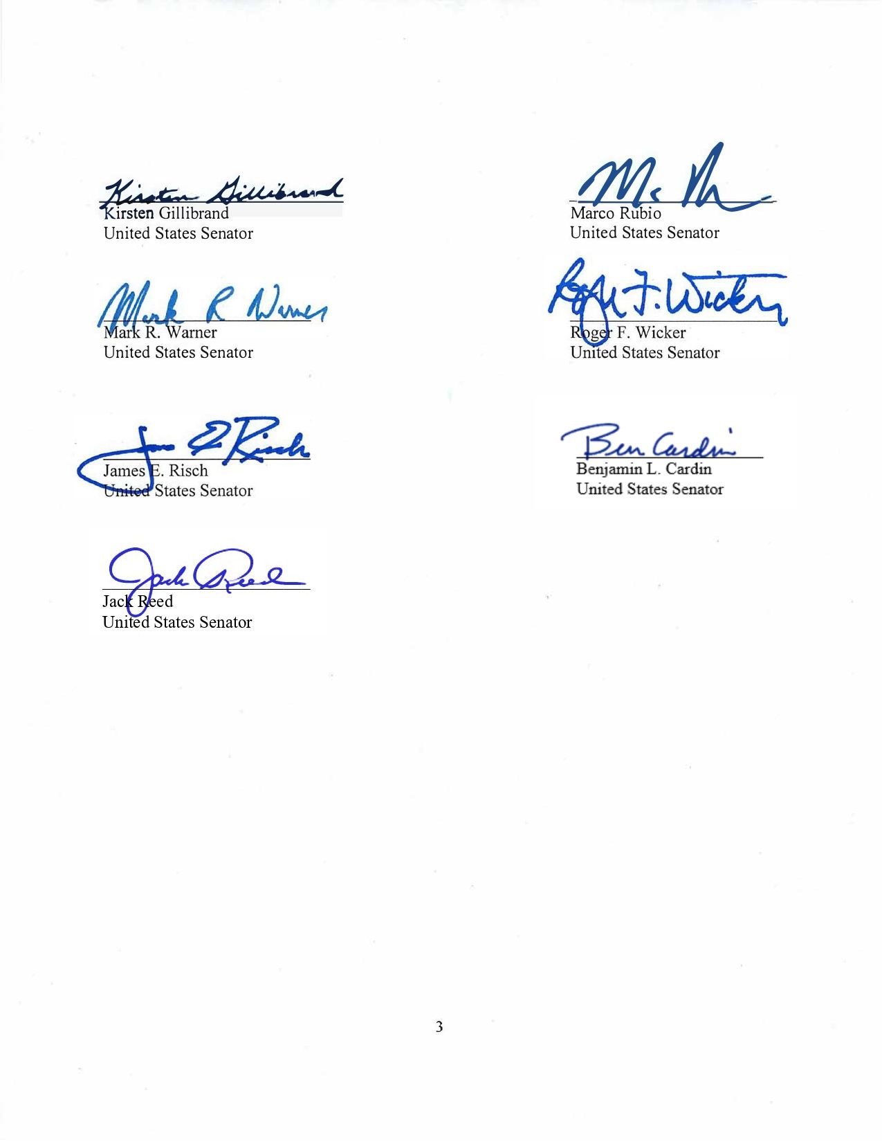 A copy of the letter sent by a group of senators to U.S. President Joe Biden on April 12, 2024