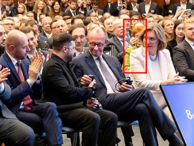 Ilona Wiener behind German Chancellor Friedrich Merz